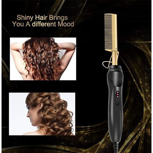 Electric Ceramic Hot Comb, Straightening Comb, -Gold