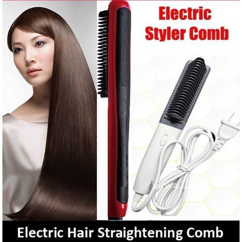 Professional Electric Hair Straightener And Brush, - Red