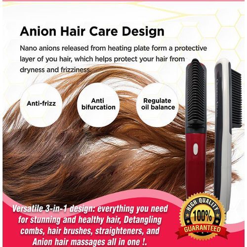 Professional Electric Hair Straightener And Brush, - Red