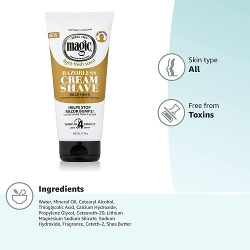 SoftSheen Carson Magic Shave Razorless Cream Shave, Bald Head Smooth Head Maintenance, Light Fresh Scent 6oz