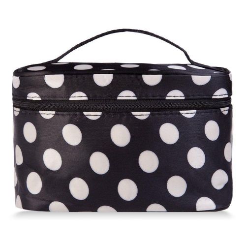 Women's Waterproof Makeup Storage Toiletry Bag Large Polkadot Black and White