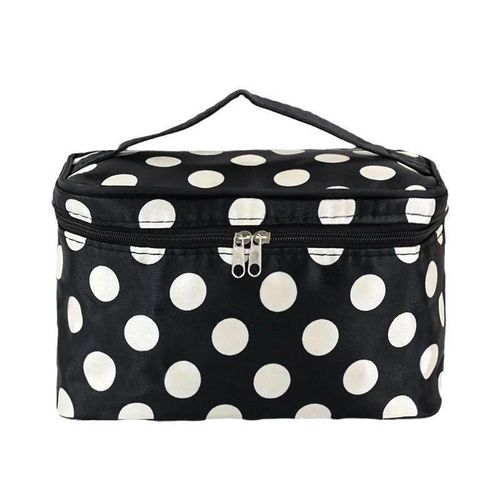 Women's Waterproof Makeup Storage Toiletry Bag Large Polkadot Black and White