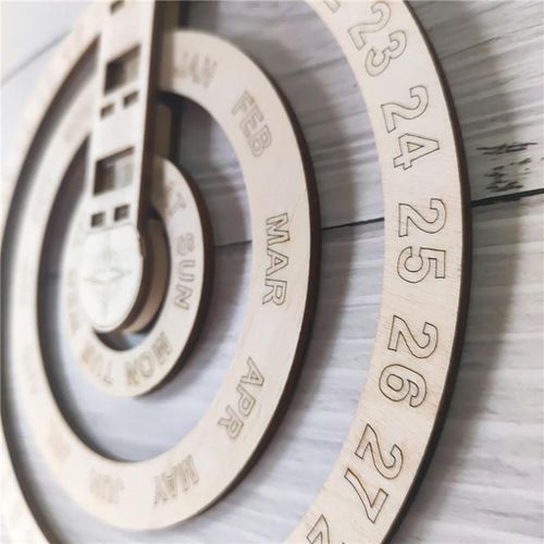 14 Inch Wooden Hanging Perpetual Calendar, Wall Mounted