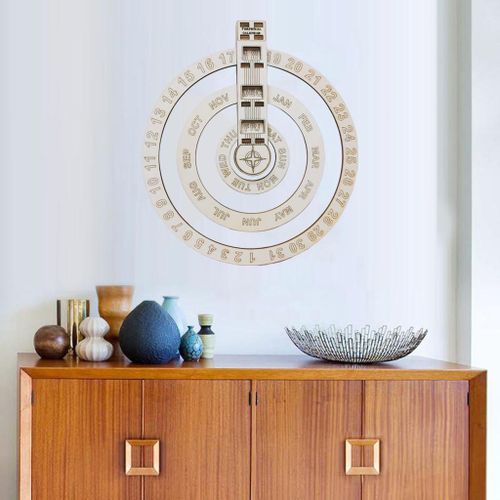 14 Inch Wooden Hanging Perpetual Calendar, Wall Mounted