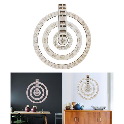 14 Inch Wooden Hanging Perpetual Calendar, Wall Mounted
