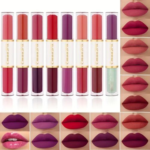0cean Double Ended Lip Gloss, Matte Velvet Satin Texture, Vivid Color Rendering Lip Glaze Long Lasting Waterproof Liquid Lipsticks