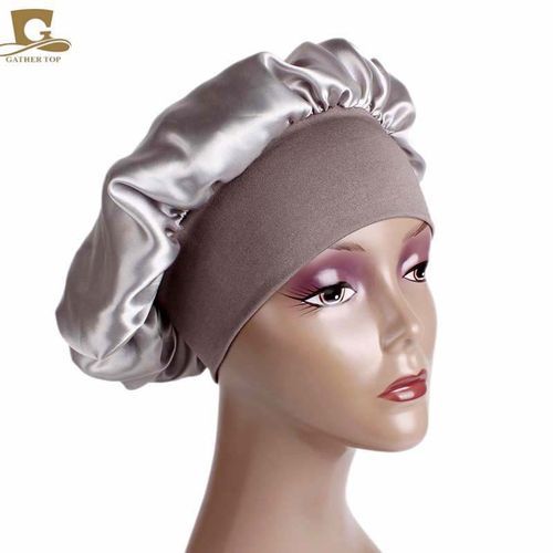 Hair Cover Bonnet Sleep Cap Wide Head Band Sleep Cap Hat-Silver