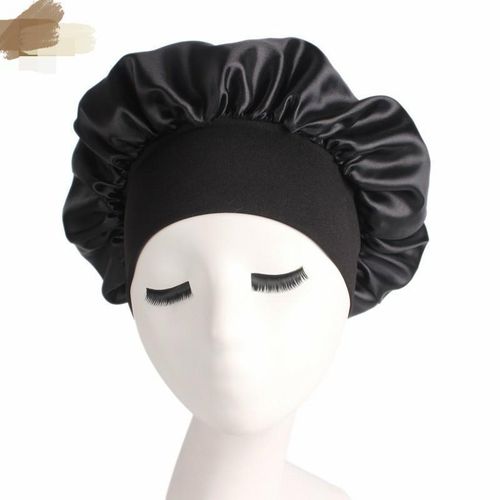 Hair Cover Bonnet Sleep Cap Wide Head Band Sleep Cap Hat-Black