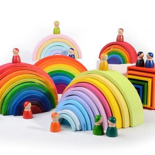12 Pcs Baby Toys Wooden Rainbow Man Building Blocks