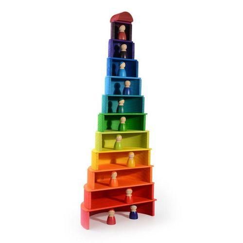 12 Pcs Baby Toys Wooden Rainbow Man Building Blocks