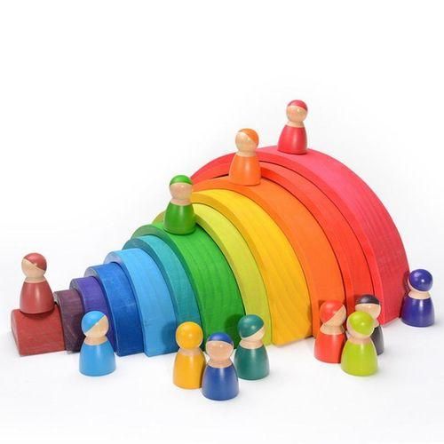 12 Pcs Baby Toys Wooden Rainbow Man Building Blocks
