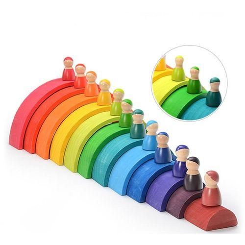 12 Pcs Baby Toys Wooden Rainbow Man Building Blocks