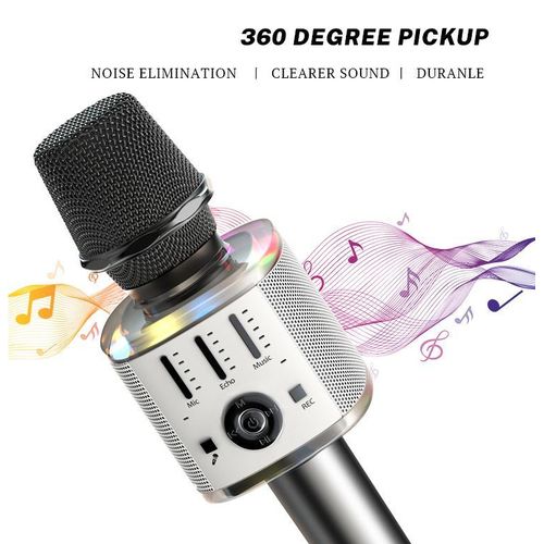 Karaoke Microphone for Kids & Adult, Handheld Wireless Bluetooth Karaoke Mic Speaker Music Player Recorder with LED Lights for Birthday Party, Wedding, Christmas