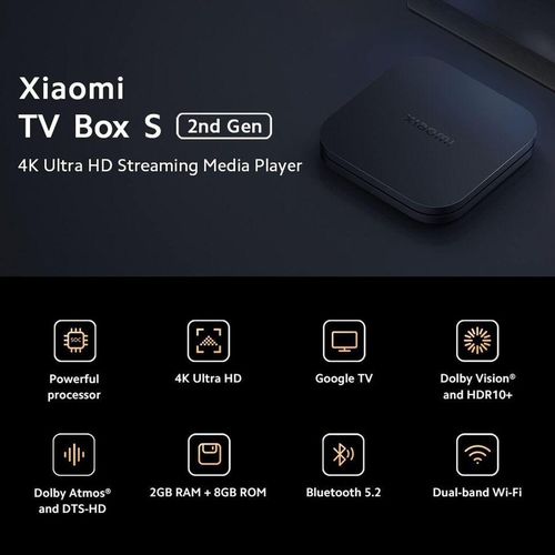 Mi Box S (2nd Gen) 2GB/8GB Google TV 5G WIFI HDR10+ 4k Streamer Android TV Box With Google Assistant Remote Streaming Media Player- Black