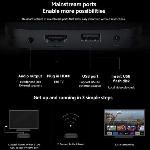 Mi Box S (2nd Gen) 2GB/8GB Google TV 5G WIFI HDR10+ 4k Streamer Android TV Box With Google Assistant Remote Streaming Media Player- Black