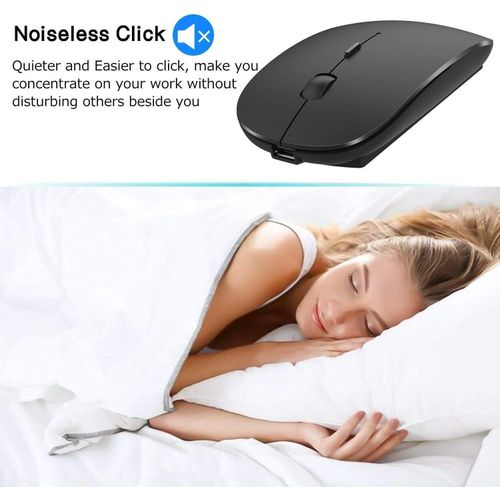 Tecsa Bluetooth Wireless Mouse, Dual Mode Slim Rechargeable Wireless Mouse Silent Cordless Mouse with Bluetooth 4.0 and 2.4G Wireless, Compatible with Laptop, PC, Windows Mac Android OS Tablet (Black)