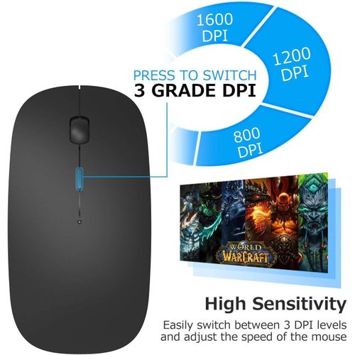 Tecsa Bluetooth Wireless Mouse, Dual Mode Slim Rechargeable Wireless Mouse Silent Cordless Mouse with Bluetooth 4.0 and 2.4G Wireless, Compatible with Laptop, PC, Windows Mac Android OS Tablet (Black)