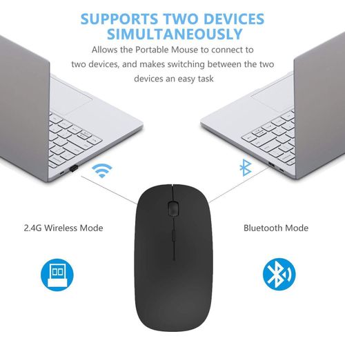 Tecsa Bluetooth Wireless Mouse, Dual Mode Slim Rechargeable Wireless Mouse Silent Cordless Mouse with Bluetooth 4.0 and 2.4G Wireless, Compatible with Laptop, PC, Windows Mac Android OS Tablet (Black)