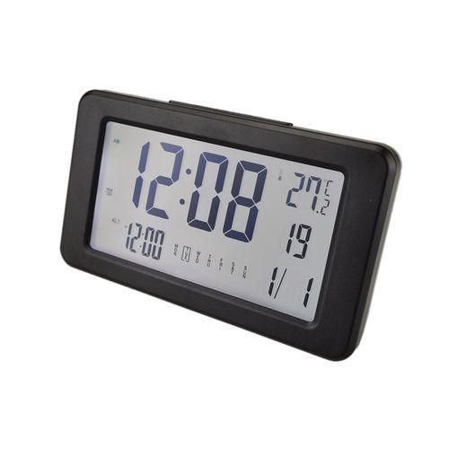 LCD Digital Alarm Clock with Thermometer Desktop Electronic Clock Desk Table Clock with Backlight for Kids Bedroom Black