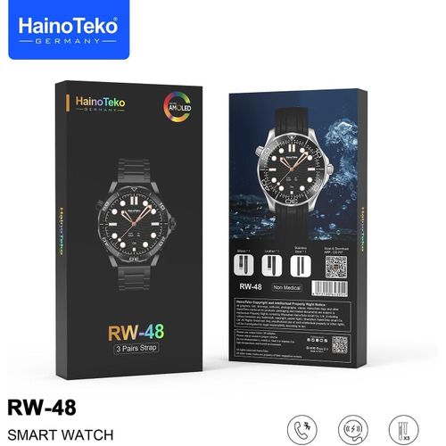 1 Piece Of Smart Watch AMOLED Screen RW-48 - Modern and Stylish Design with High Quality Materials.Compatible with All Phones With AMOLED Display And 3 Pairs of Straps- Multicolor