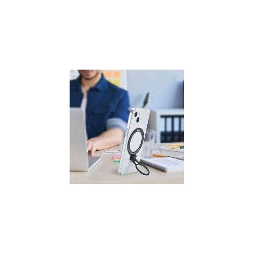 3 IN 1 Super- Thin Phone Ring Bracket Holder Finger Kick Stand, Upgraded 360° Rotation Metal Phone Grip for Magnetic Car Mount Foldable Cell Phone Stand Compatible with Most Smartphones - Black