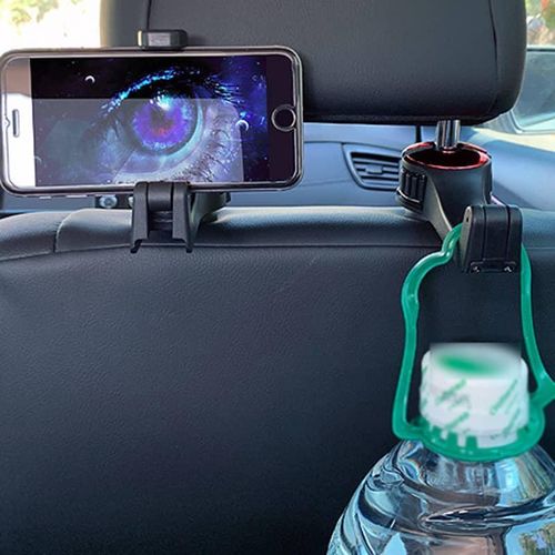 2 in 1 Car Headrest Hidden Hook,2023 New 2 in 1 Car Seat Hooks with Phone Holder,Universal 360°Rotation Headrest Hooks Purse Holder for Car, Bag, Groceries (2PCS)