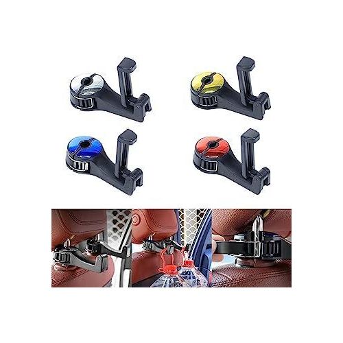2 in 1 Car Headrest Hidden Hook,2023 New 2 in 1 Car Seat Hooks with Phone Holder,Universal 360°Rotation Headrest Hooks Purse Holder for Car, Bag, Groceries (2PCS)