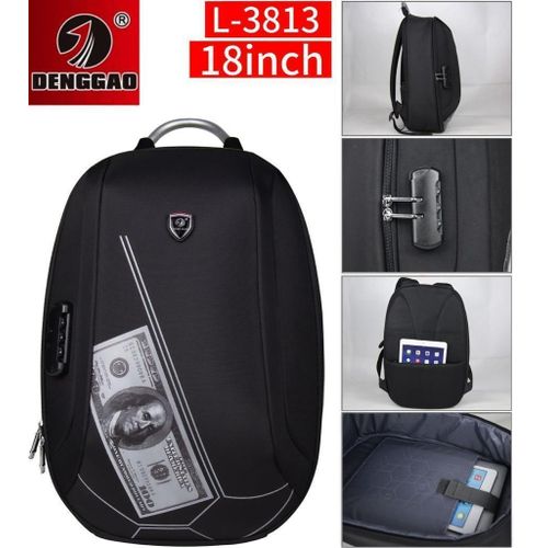 18 Inch Anti Theft Travel Laptop Student Bookbag Backpack Bag- Black.