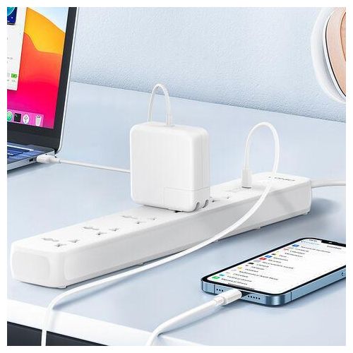 Multi Socket Extension Lead with 5 AC 3 USB Power Socket Plug Extender 2M Wall Mountable Universal Power Strip - White