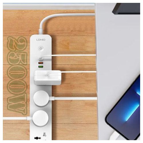 Multi Socket Extension Lead with 5 AC 3 USB Power Socket Plug Extender 2M Wall Mountable Universal Power Strip - White