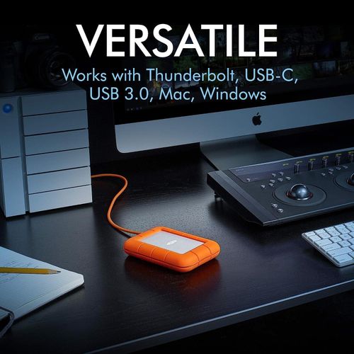 Rugged Thunderbolt USB-C 5TB External Hard Drive Portable HDD – USB 3.0 compatible, Drop Shock Dust Water Resistant, 1 Mo Adobe CC (STFS5000800) -Orange