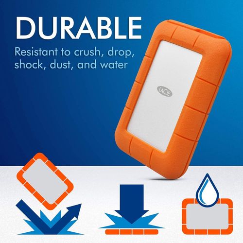 Rugged Thunderbolt USB-C 5TB External Hard Drive Portable HDD – USB 3.0 compatible, Drop Shock Dust Water Resistant, 1 Mo Adobe CC (STFS5000800) -Orange