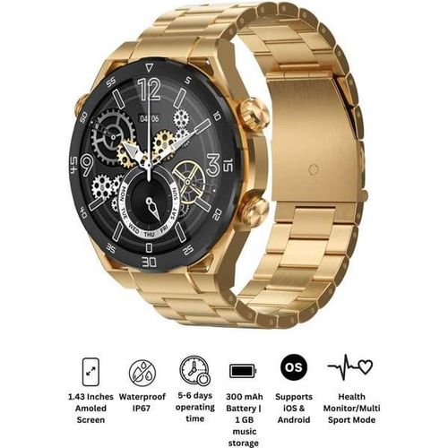 GT8 Amoled Smart Watch, Music Storage upto 1 GB, 1.43 INCHES AMOLED WITH LEATHER Strap + RUBBER Strap, Smart Calling, heart rate, blood oxygen, sport mode, always display on- Multicolor
