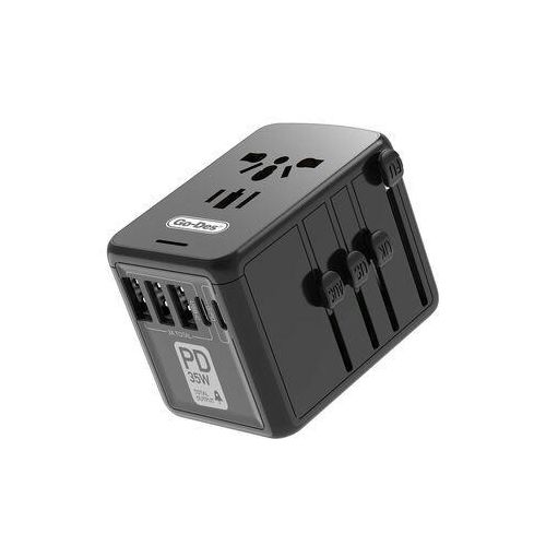 Universal International Travel Power Adapter High Speed with 3 USB + 1 Type C , All in One 3 USB 2 Type-C Worldwide AC Power Wall Charger Plug -Black