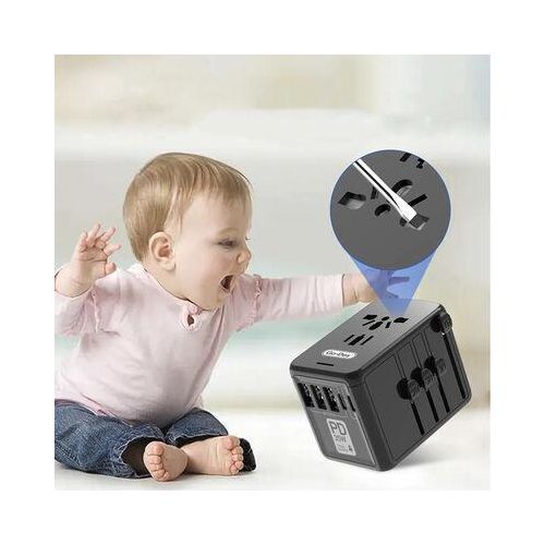 Universal International Travel Power Adapter High Speed with 3 USB + 1 Type C , All in One 3 USB 2 Type-C Worldwide AC Power Wall Charger Plug -Black