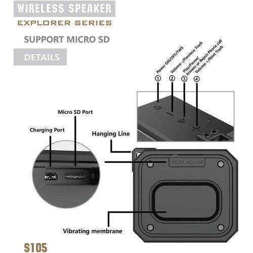 Simple portable wireless Bluetooth stereo speaker S105 IPX7 Waterproof HiFi Bass Wireless Bluetooth Speaker, Support Hands-free Micro SD Card- Multicolor