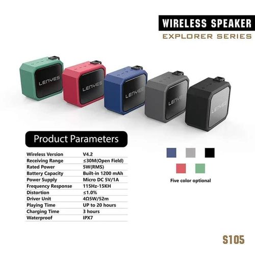 Simple portable wireless Bluetooth stereo speaker S105 IPX7 Waterproof HiFi Bass Wireless Bluetooth Speaker, Support Hands-free Micro SD Card- Multicolor