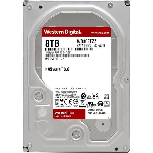 Western Digital 8TB  Red Plus NAS Internal Hard Drive HDD - 5640 RPM, SATA  256MB/s, CMR, 128 MB Cache, 3.5