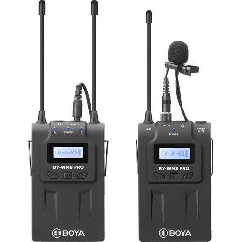 BY-WM8Pro-K1 Professional 48-Channel UHF Wireless Lavalier Microphone System with Dual-Channel Receiver for DLSR, Mirrorless & Video Cameras, Black