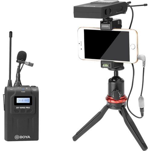 BY-WM8Pro-K1 Professional 48-Channel UHF Wireless Lavalier Microphone System with Dual-Channel Receiver for DLSR, Mirrorless & Video Cameras, Black