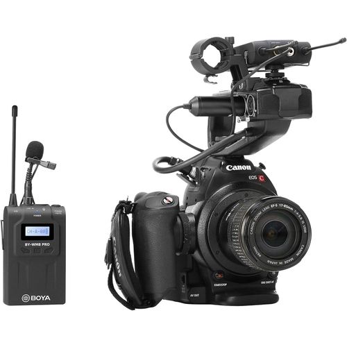 BY-WM8Pro-K1 Professional 48-Channel UHF Wireless Lavalier Microphone System with Dual-Channel Receiver for DLSR, Mirrorless & Video Cameras, Black