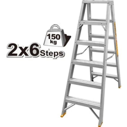 INGCO Double Side 6 Steps Aluminum Ladder - Silver