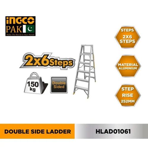 INGCO Double Side 6 Steps Aluminum Ladder - Silver