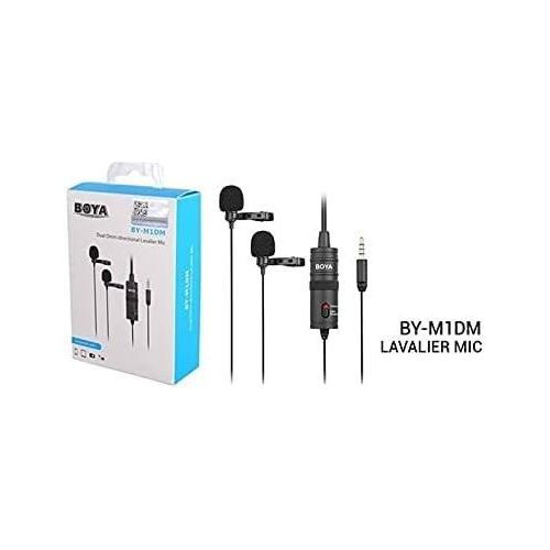 BY-M1DM Plastic Microphone Dual Omni Directional Lavalier Mic With Two Small Clip And Two Foam Windscreen For Smart Phone - Black