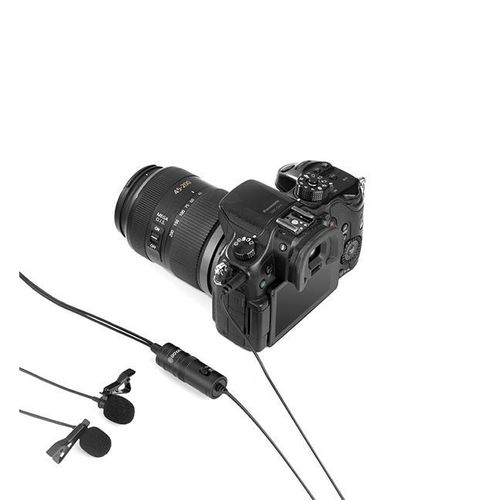 BY-M1DM Plastic Microphone Dual Omni Directional Lavalier Mic With Two Small Clip And Two Foam Windscreen For Smart Phone - Black