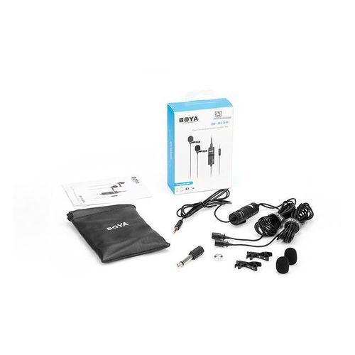 BY-M1DM Plastic Microphone Dual Omni Directional Lavalier Mic With Two Small Clip And Two Foam Windscreen For Smart Phone - Black