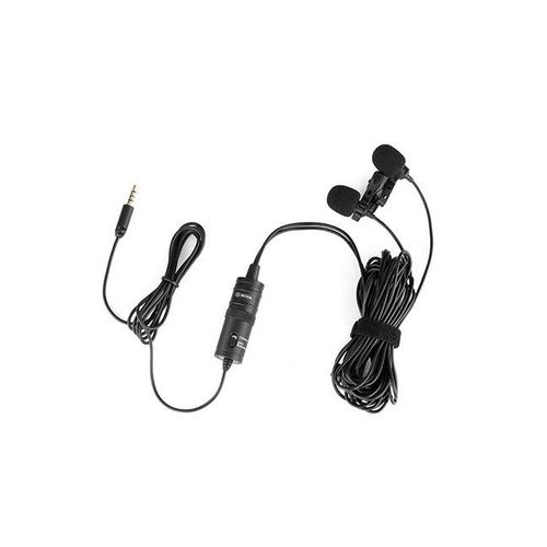 BY-M1DM Plastic Microphone Dual Omni Directional Lavalier Mic With Two Small Clip And Two Foam Windscreen For Smart Phone - Black