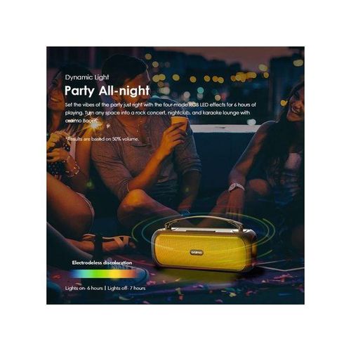 Bluetooth® Party Boombox Powerful Sound Massive Bass Dynamic Light Effects Portable Wireless Speaker OBS-75D With Carry Strap, Multi-Compatibility Modes, FM, IPX5, Built-in Mic- Black