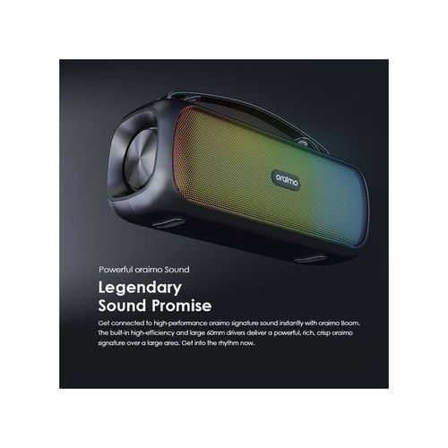 Bluetooth® Party Boombox Powerful Sound Massive Bass Dynamic Light Effects Portable Wireless Speaker OBS-75D With Carry Strap, Multi-Compatibility Modes, FM, IPX5, Built-in Mic- Black