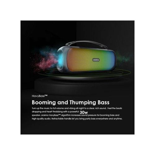 Bluetooth® Party Boombox Powerful Sound Massive Bass Dynamic Light Effects Portable Wireless Speaker OBS-75D With Carry Strap, Multi-Compatibility Modes, FM, IPX5, Built-in Mic- Black